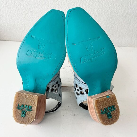 Lane Robin Mule Blue Cowboy Boots Womens 8 Cowgirl Western Leather Short Ankle - Picture 9 of 13